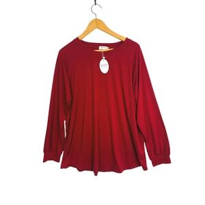 Qearal Womens 2XL Burgundy Red Raglan Long Sleeve Crew Neck Top NWT